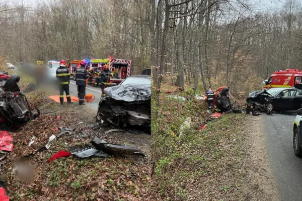 Accident rutier grav în Cluj. Trei persoane sunt în stare critică, după ce două mașini s-au ciocnit frontal