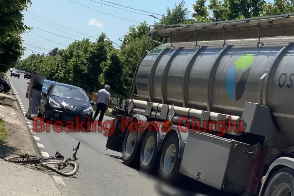 Accident mortal în Giurgiu. Un biciclist a murit după impactul cu o cisternă pe DN5C