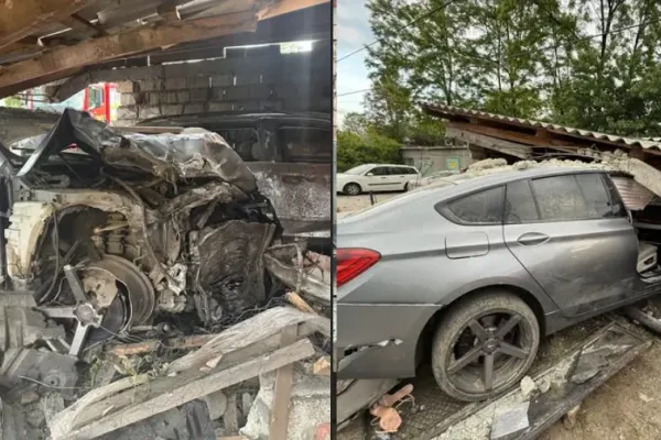 Accident teribil în Bistrița-Năsăud: doi tineri au intrat cu mașina într-o clădire. Unul dintre ei a fost grav rănit - VIDEO