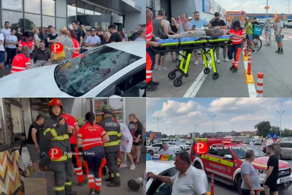 Accident grav într-un centru comercial din Timișoara. Un taxi a lovit în plin mai multe persoane