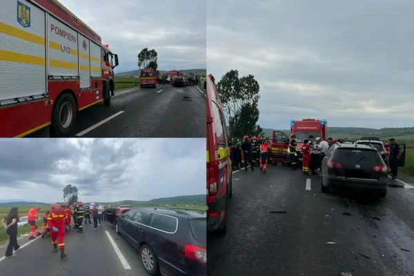 Accident cu 4 mașini și 15 persoane implicate pe DN1, între Bradu și Sibiu. A fost activat Planul Roșu -FOTO