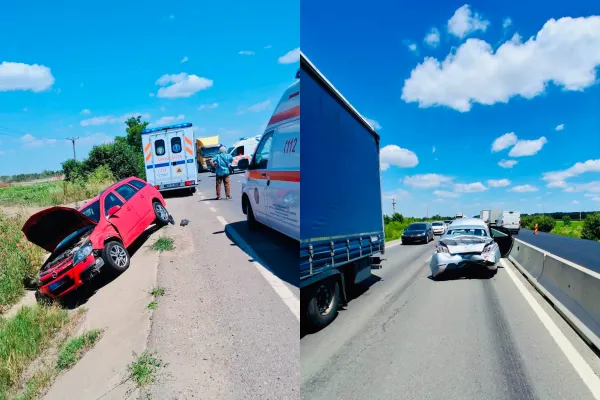 Două accidente produse aproape simultan pe DN5, Giurgiu - București. Șase mașini implicate și două persoane transportate la spital