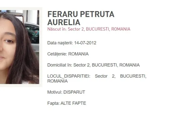 Alertă în București! O fată de 13 ani este căutată de polițiști după ce a plecat de acasă și nu s-a mai întors