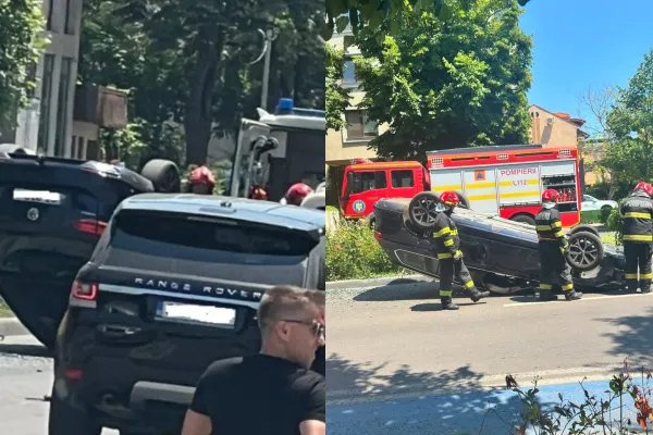Accident pe bulevardul Mamaia din Constanța. Un autoturism s-a răsturnat, iar o persoană a ajuns la spital