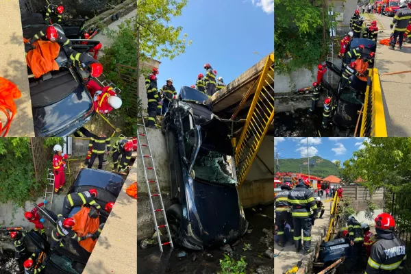 Accident grav în județul Maramureș. O mașină a căzut în albia râului Săsar - FOTO