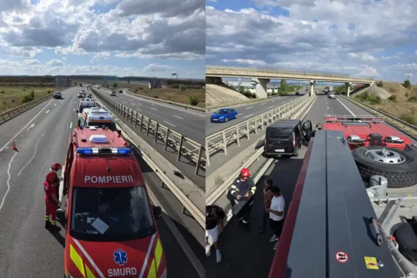 Microbuz implicat într-un accident pe autostrada A3, între Nădăşelu şi Turda. Trei persoane, transportate la spital