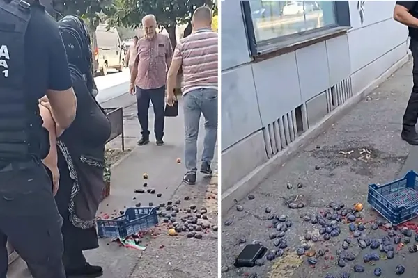 Momentul în care o bătrână izbucnește în plâns după ce polițiștii locali i-au împrăștiat fructele și legumele pe trotuar. Scene revoltătoare în București VIDEO
