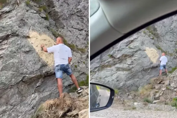 Gestul de pe Transfăgărășan care a revoltat internetul. Un „turist” a vandalizat o stâncă cu graffiti
