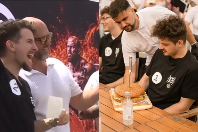 Românul care a mâncat un burger de 2 kilograme în doar 9 minute. A câștigat 400 de euro și burgeri gratis timp de un an