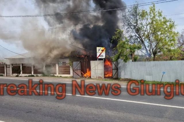 Incendiu violent în județul Giurgiu: un garaj și un autoturism, distruse de flăcări FOTO