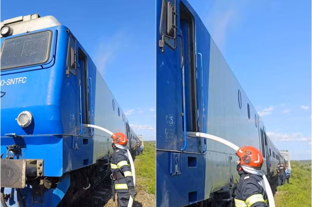 Trafic feroviar blocat în Maramureș. Incendiu la locomotiva unui tren cu 120 de călători