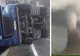 TIR aruncat de vânt în afara străzii