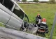 FOTO Accident spectaculos, a zburat cu mașina peste parapet, pe A1