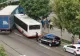 FOTO - Autobuz de călători acroșat de un TIR, în municipiul Bârlad