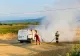 Ghinion teribil pentru un bărbat din Alba. A furat o autoutilitară, a condus-o băut și fără permis, iar aceasta i-a luat foc în mers - FOTO