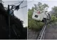FOTO Accident grav în apropiere de Orșova: TIR căzut în râpă, șofer blocat în cabină - Mai multe trenuri, afectate