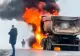 Un camion care transporta balast a luat FOC în trafic, în Galați