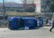 O mașină s-a răsturnat după ce a intrat într-un refugiu de tramvai! Șoferul era beat