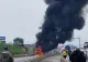 Incendiu violent, pe A1: circulație oprită, după ce un TIR a luat foc în mers - FOTO
