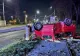 Microbuz răsturnat la intrarea în Giurgiu după impactul cu un stâlp de iluminat