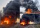 Incendiu uriaș în sudul Indiei. Tren deraiat, vagoanele pline cu țiței au luat foc 