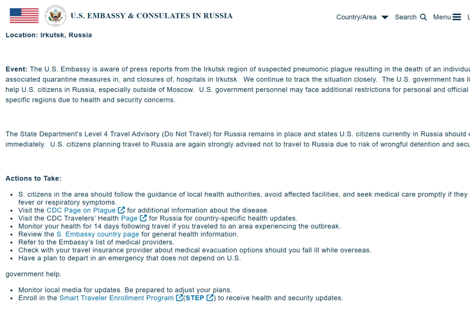 Comunicat al Ambasadei SUA la Moscova