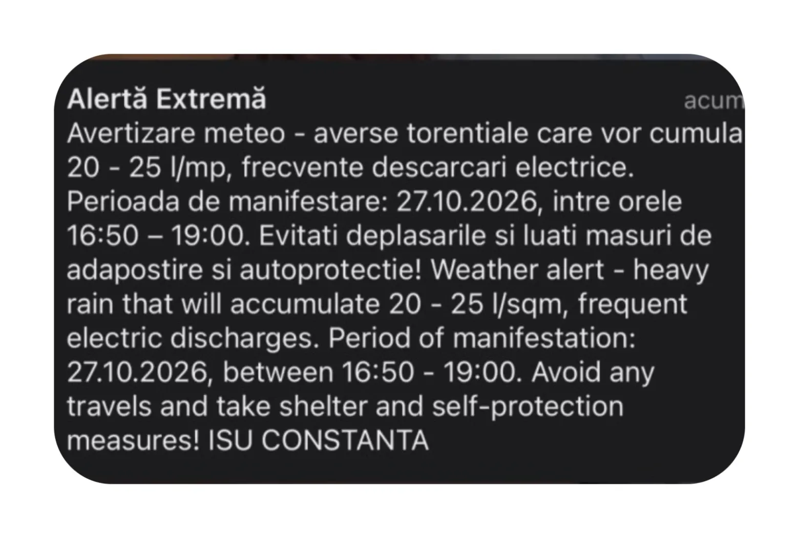 mesaj ro alert- cod rosu 