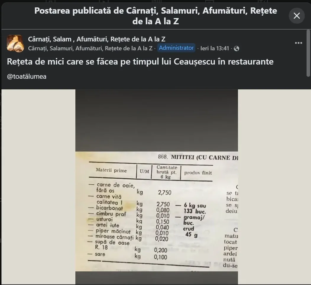 Postare FB despre "miroase de carnati"