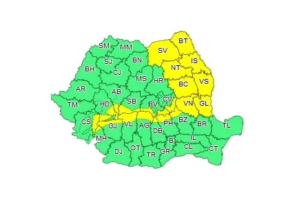 ATENȚIONARE METEO de ultimă oră. Cod GALBEN de fenomene extreme - HARTA la zi