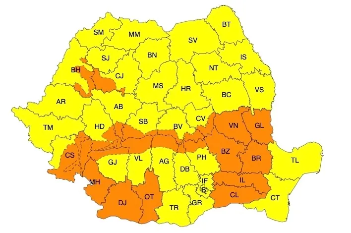 Alertă ANM: cod portocaliu de îngheț și viscol, cod galben de vânt puternic și ninsori